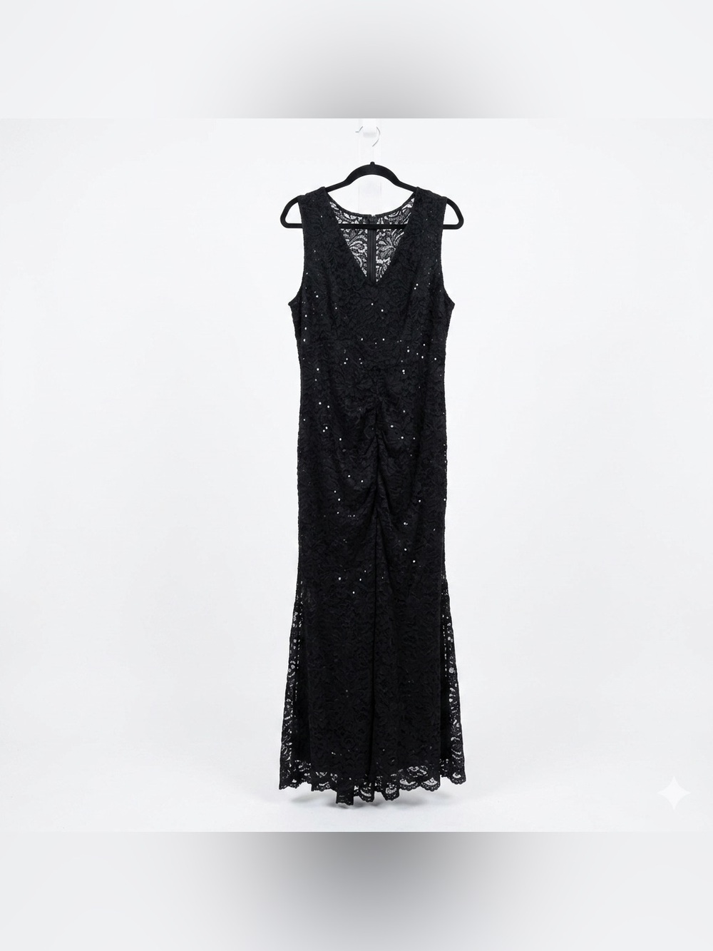 Blu Sage Black Lace Sequin V-Neck Maxi Dress